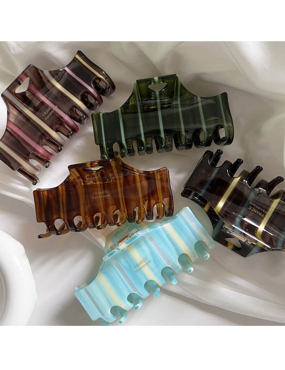 Vintage Heart Stripe Acetate Hair Claw