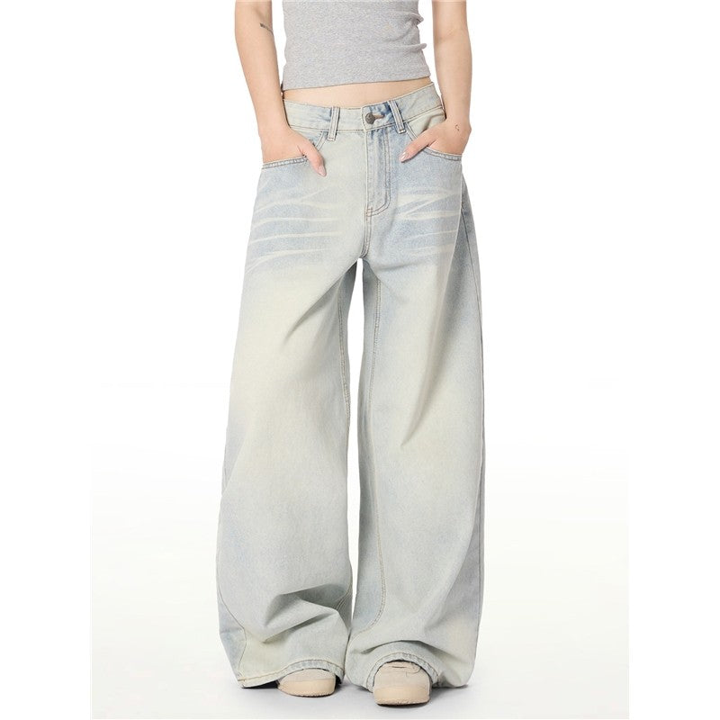 Washed Blue Wide Leg Jeans Casual