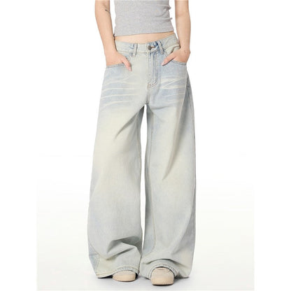 Washed Blue Wide Leg Jeans Casual