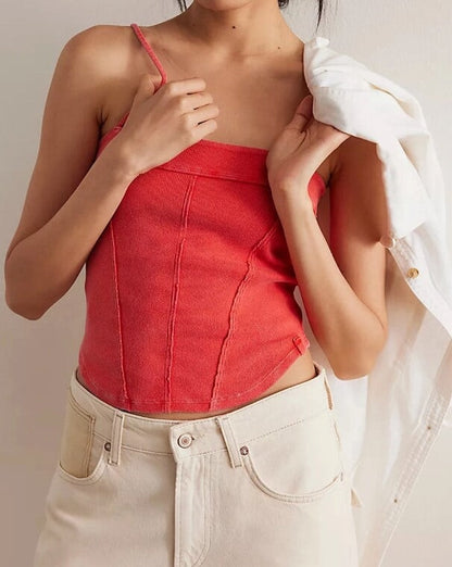 Washed Ribbed Slim Spaghetti Camis