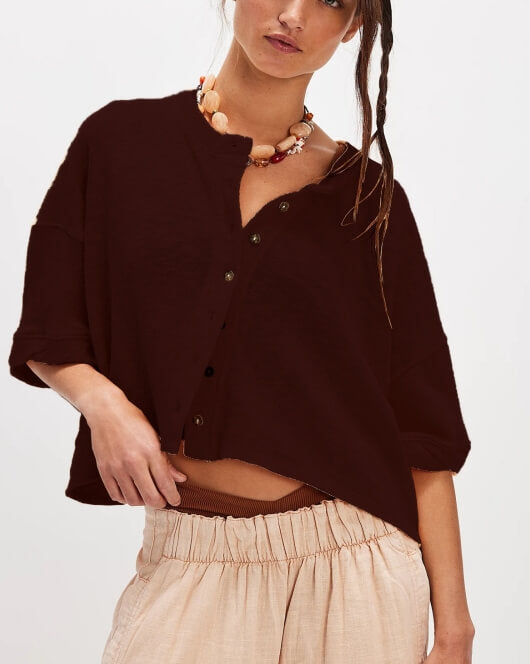 Loose Midi Sleeves Button Down Knit Tops