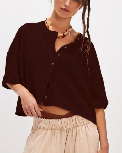Loose Midi Sleeves Button Down Knit Tops