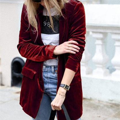 Velvet Longline Suit Blazer Cardigan