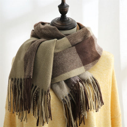Plaid Print Tassled Imitated Cashmere Warm Shawl Scarf