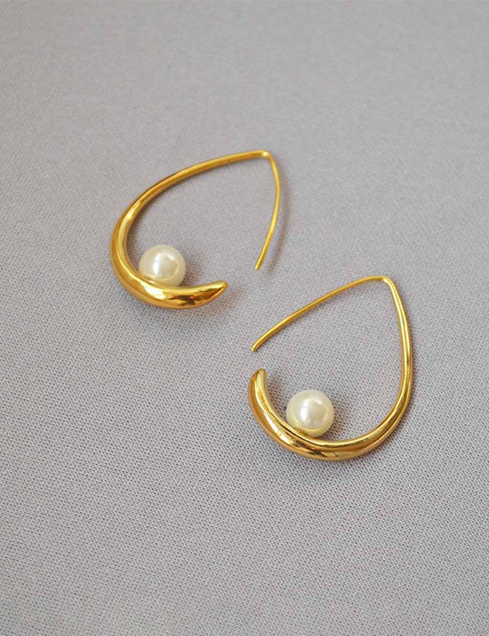 Gold Plated Teardrop Pearl Hoop Earrings