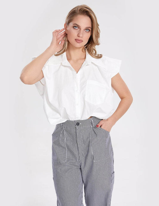 Sleeveless Lapel V-Neck Shirts