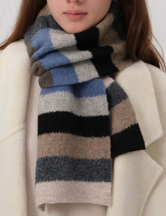 Versatile Contrast Color Striped Wool Knit Scarf