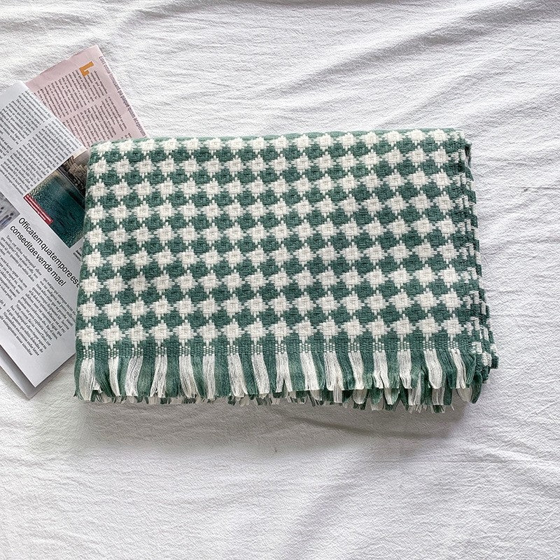 Thick Houndstooth Winter Tassel Shawl Scarf