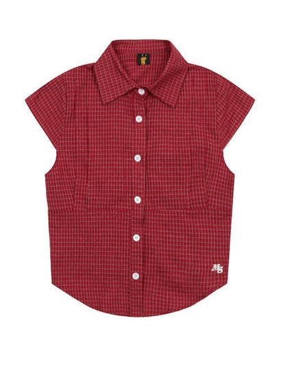 Vintage Lapel Collar Plaid Short Sleeve Top