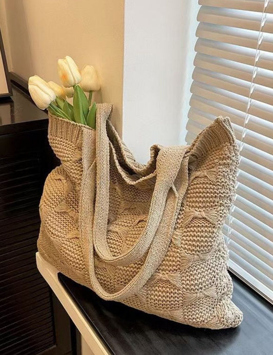 Solid Color large Cpacity Knit Shoulder Tote Bag