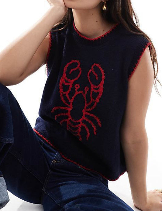 Round Neck Cartoon Jacquard Sleeveless Vest