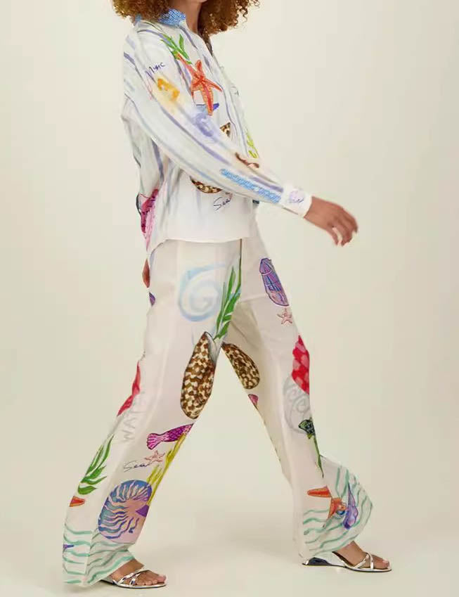 Colorful Print Casual Shirt Pant Set