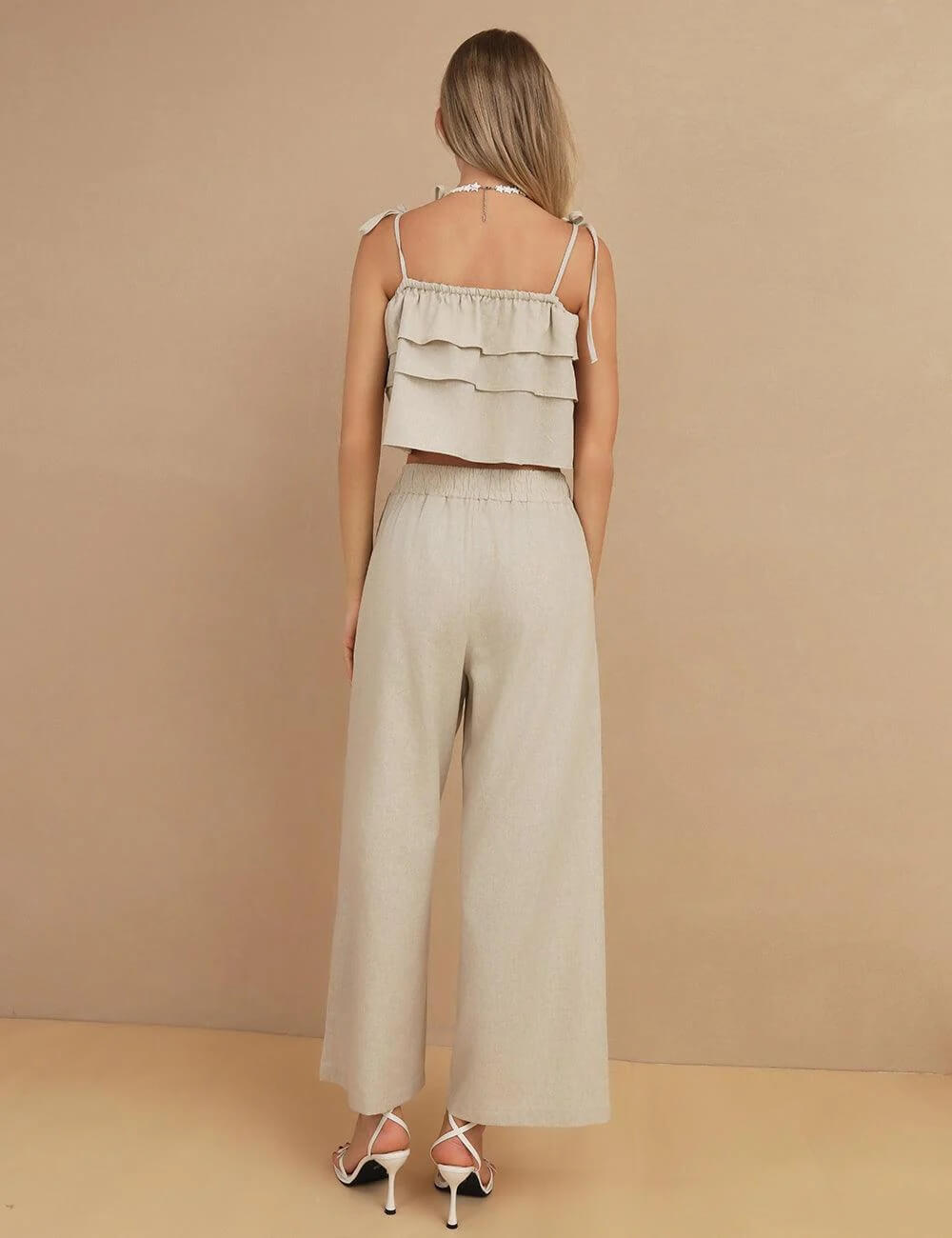 Flounce Sleeveless Tops and Pants Sets