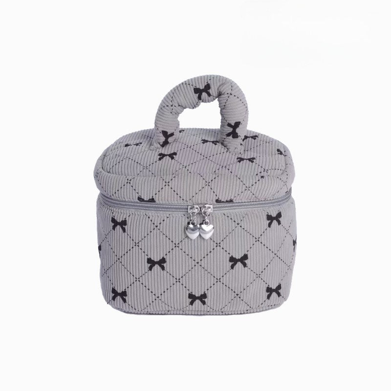 Corduroy Bow Print Large Capacity Make Up Bag