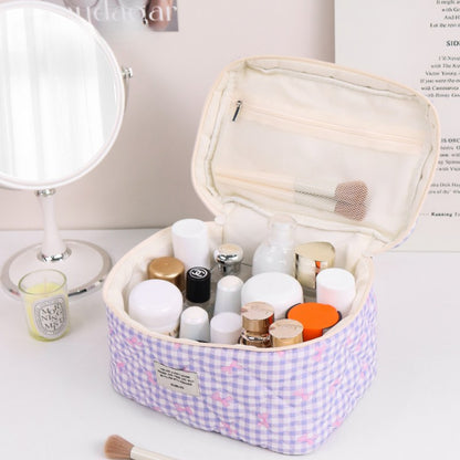 Sweet Color Block Plaid Bow Make Up Bag