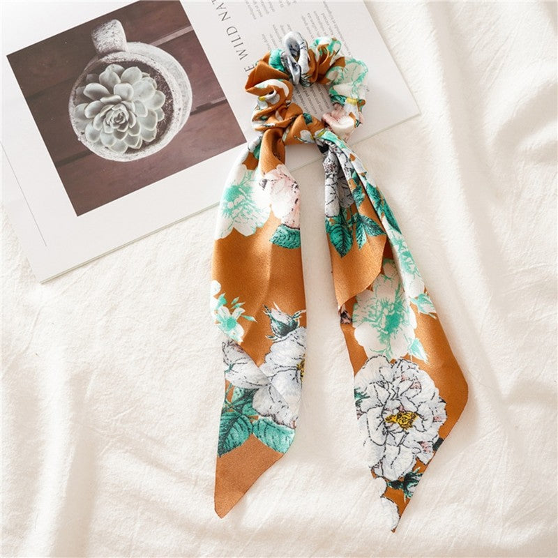 Floral Ribbon Scarf Pony Scrunchie