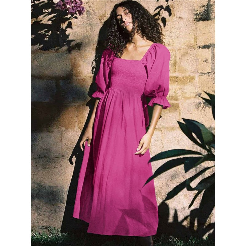 Elegant Fall Off Shoulder High Waist A Line Midi Dress