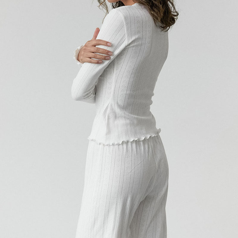 Elegant Long Sleeve Ruffled Pajamas Set