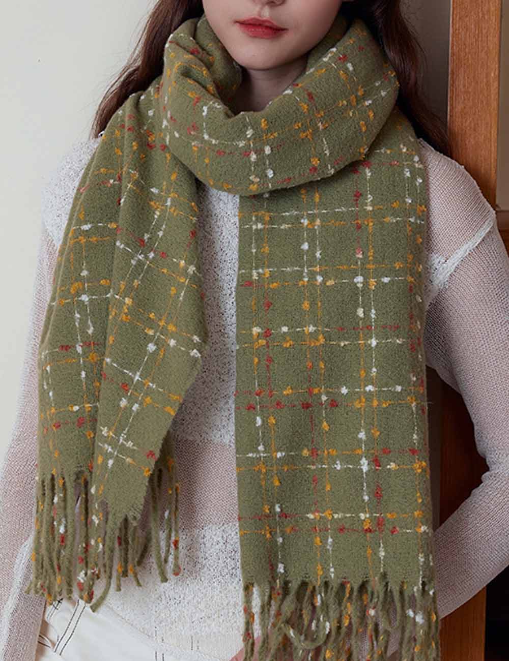 Plaid Colorful Dots Elegant Faux Cashmere Scarf