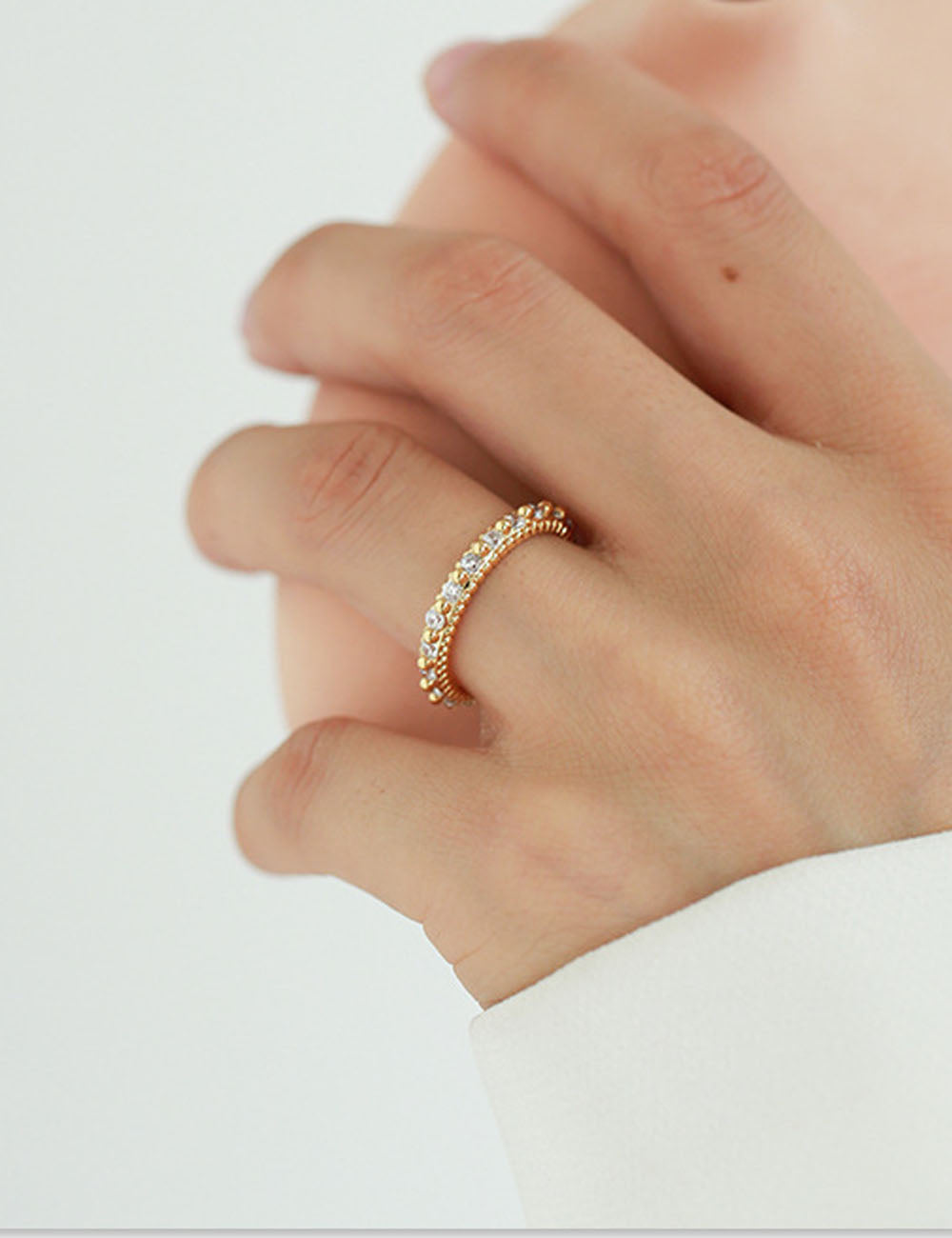 Cubic Zirconia Gold Beaded Band Ring