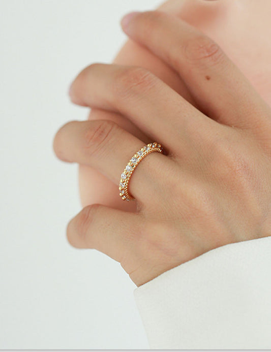 Cubic Zirconia Gold Beaded Band Ring