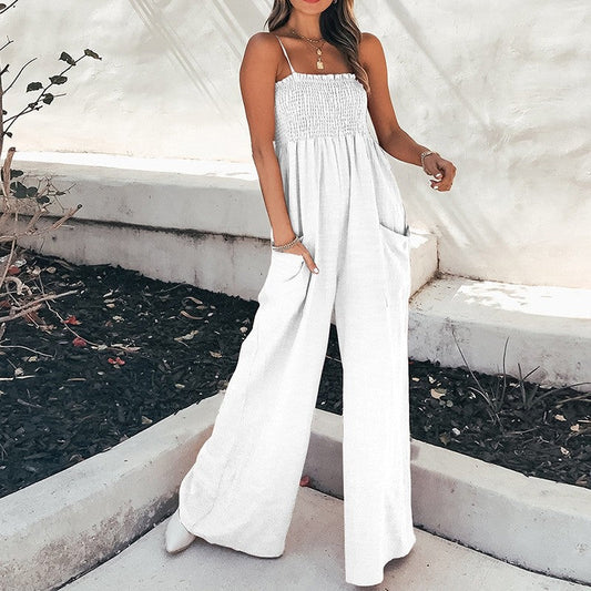 Solid Color Strapless Ruffle Jumpsuit