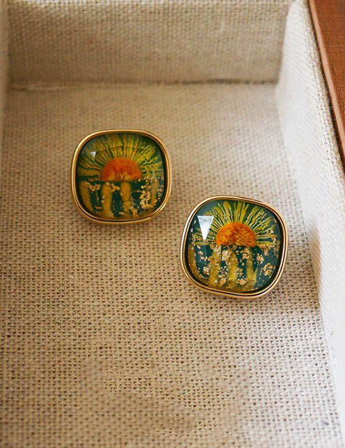Vintage Floral Geometric Stud Earrings