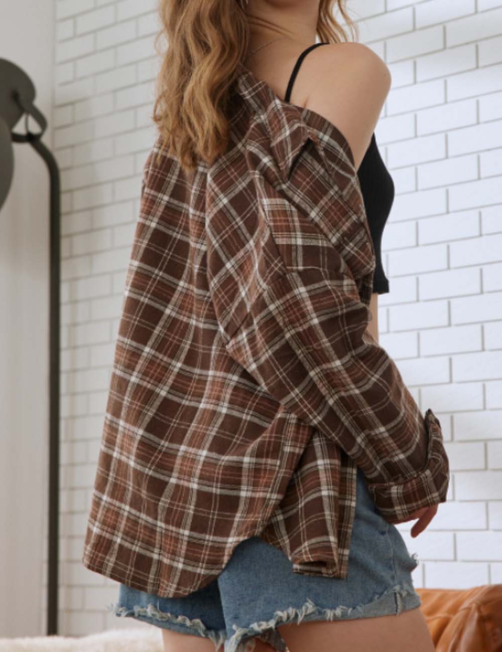 Vintage Plaid Lapel Collar Button Down Shirt