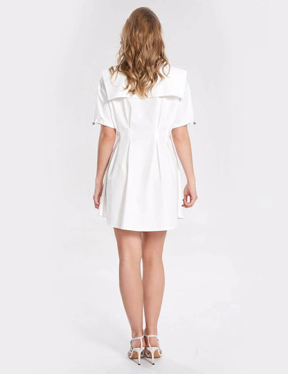 White Lapel Button Moni Dress