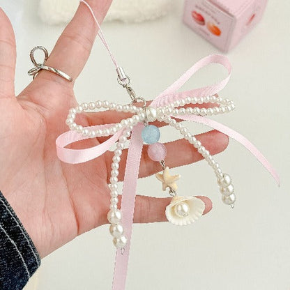 Elegant Pink Bow Pearl Keychain Bag Charm