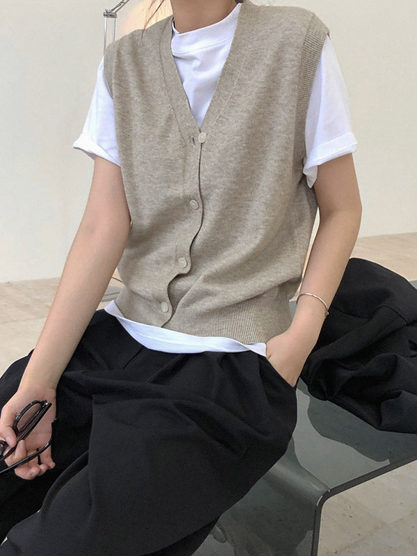 Leisure Solid Knitting Sweater Vest