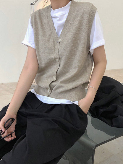 Leisure Solid Knitting Sweater Vest