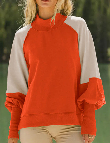 Casual Color Block Lantern Sleeve Sweatshirt