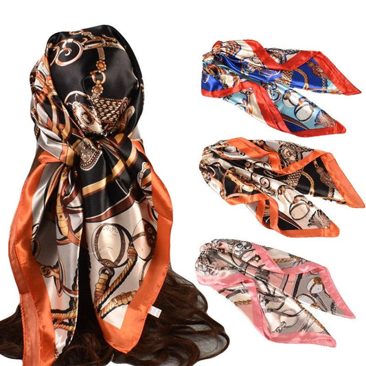 Vintage Printed Satin Square Head Scarf