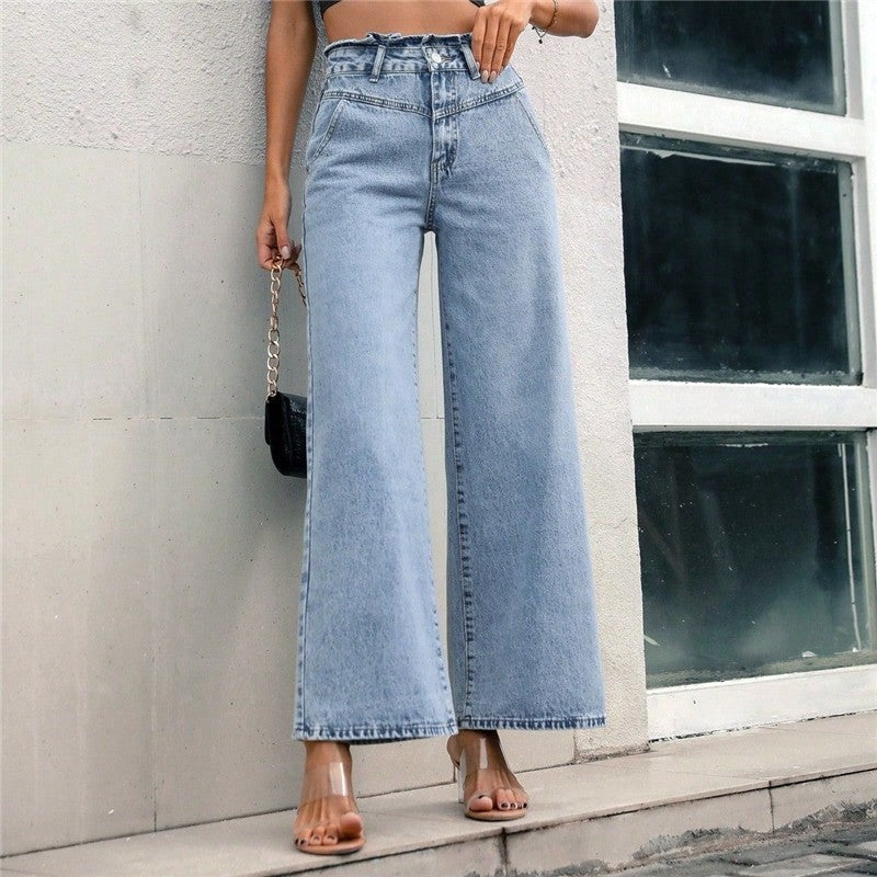 Simple And Classic Commuter High-Waisted Straight-Leg Slimming Loose Jeans