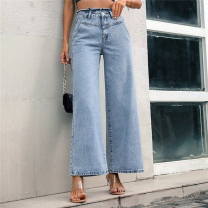 Simple And Classic Commuter High-Waisted Straight-Leg Slimming Loose Jeans
