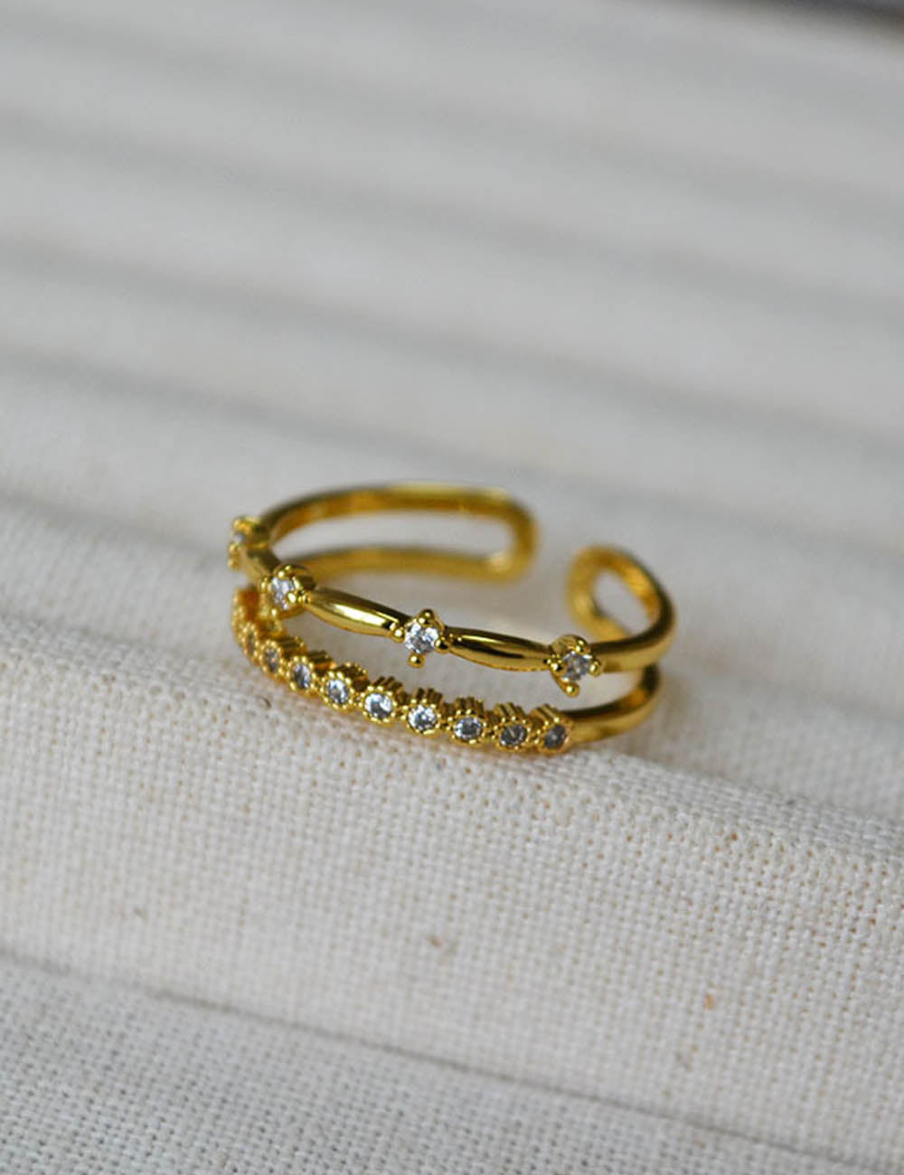 Gold Plated Zircon Double-Layer Open Ring
