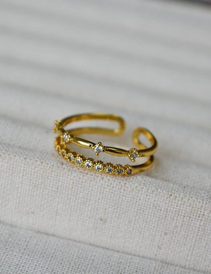 Gold Plated Zircon Double-Layer Open Ring