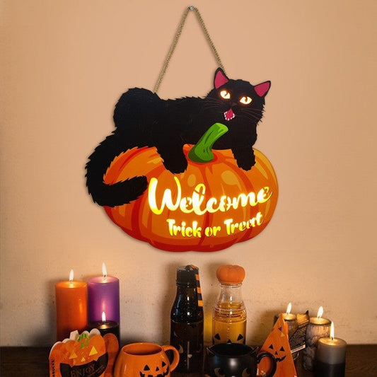Pumpkin Black Cat Light Wall Decor Painting