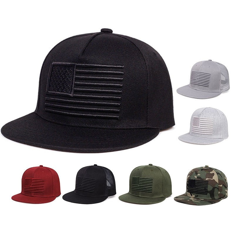 Stars And Stripes Embroidered Flat Brim Baseball Cap Unisex Sports Hat