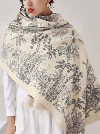 Contrast Color Floral Tasseled Shawl&Scarf