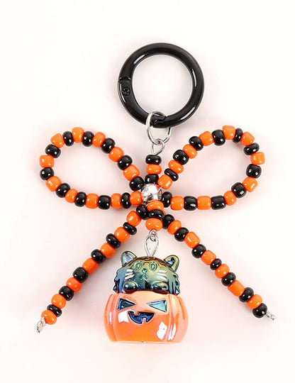 Halloween Beaded Bow Pumpkin Keychain