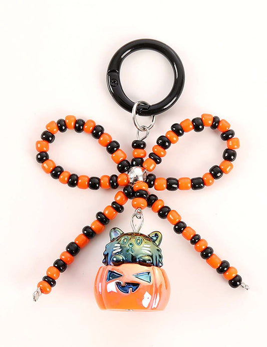 Halloween Beaded Bow Pumpkin Keychain