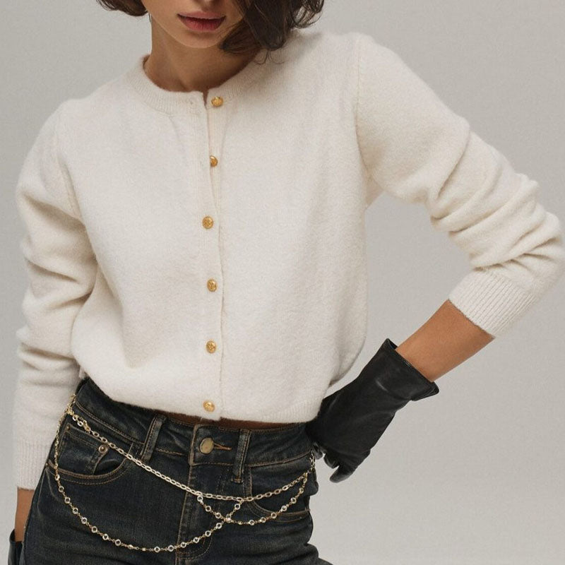 Minimalist Round Neck Long Sleeve Cropped Cardigan