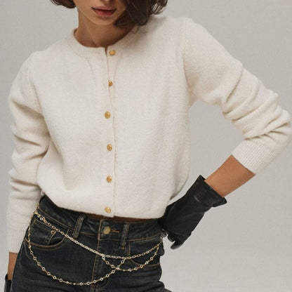 Minimalist Round Neck Long Sleeve Cropped Cardigan