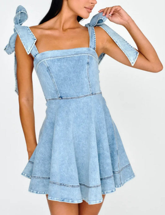 Denim String Shoulder Simple Mini Dress