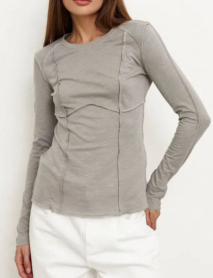 Elegant Splice Round Neck Long Sleeve Top