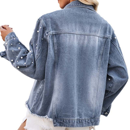 Denim Beaded Long Sleeve Casual Jacket