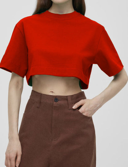 Round Neck Loose Solid Color Short Top