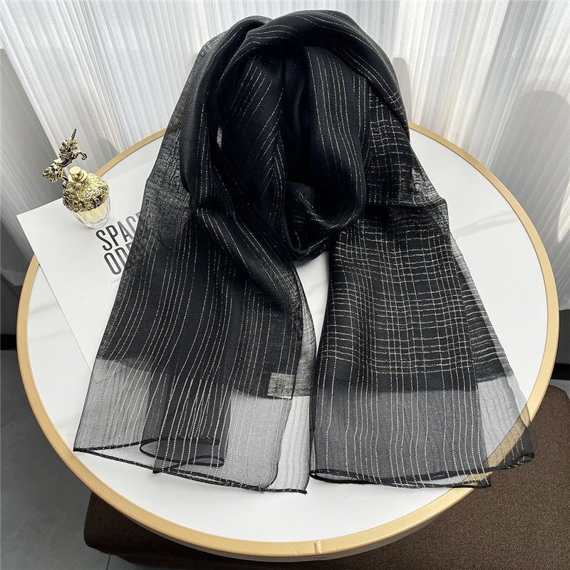 Fashion Plaid Scarf With Gold Trim